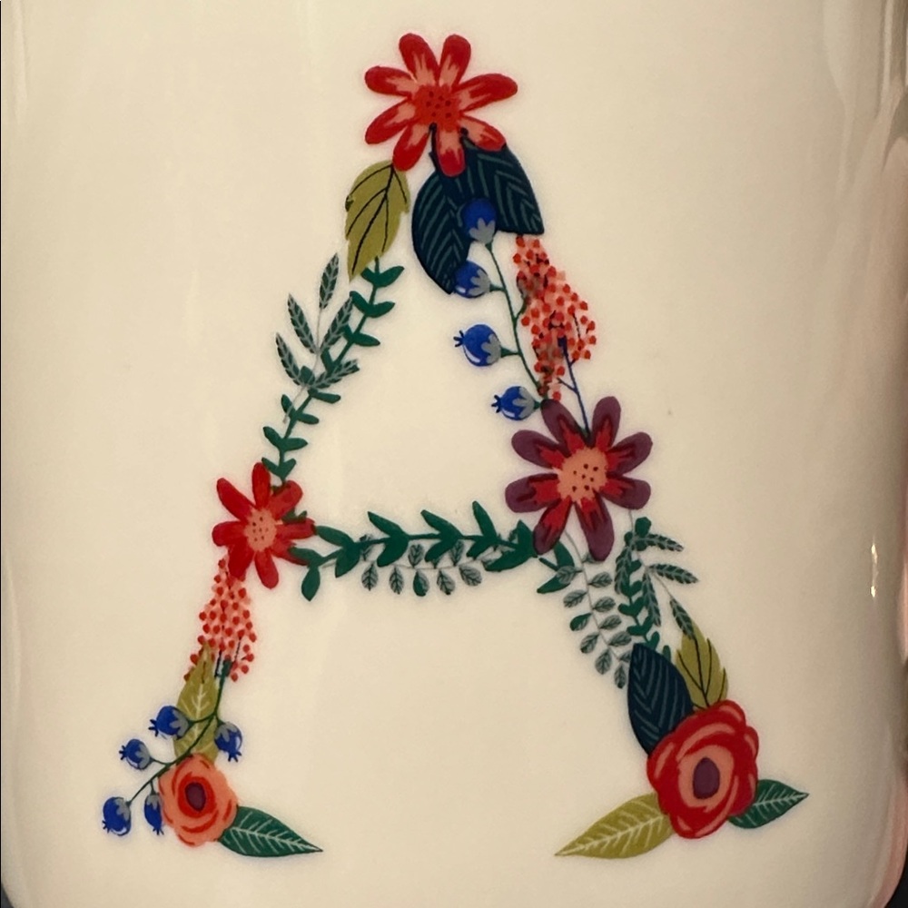 Letter “A” White Ceramic Floral 16 Ounce Mug NWOT - Picture 3 of 7